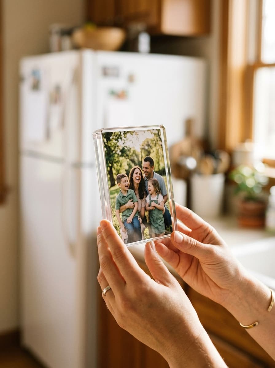 Handcrafted Family Keepsake Magnet in Clear Optical Acrylic